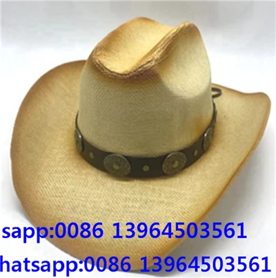Distressed Straw Fedora Hat Med Knap Strip