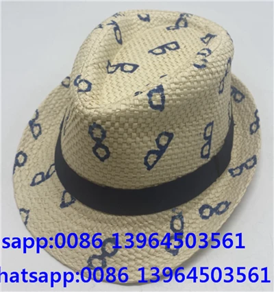 Straw Fedora Hat med trykmønster