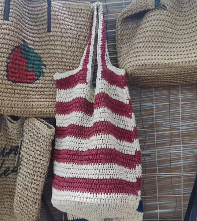 Red Stripe Hæklet Håndlavet Papir Straw Shopping Bag