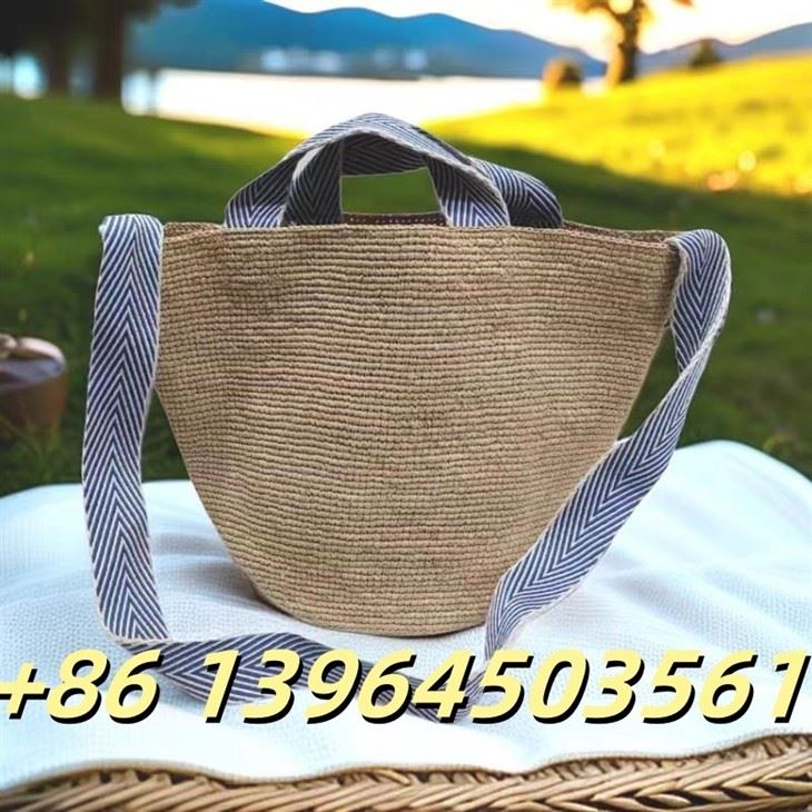 Raffia kvinde taske med bomuldsrem