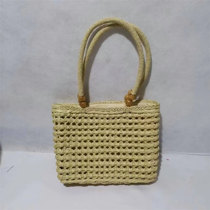 Håndlavet hult strå beige taske til kvinder