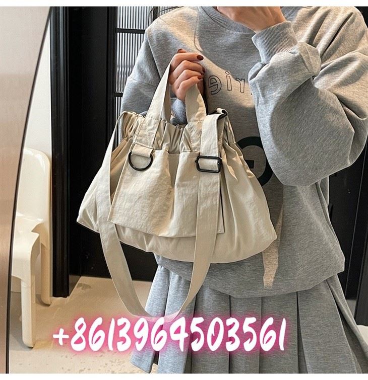 Nylon stof skulder taske beige
