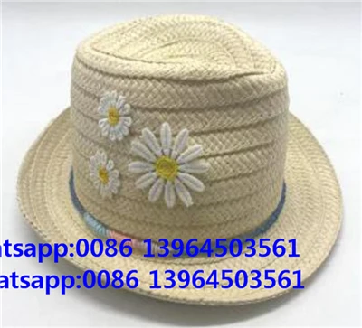Broderi hvid blomster bred papir flettet baby pige strå hat