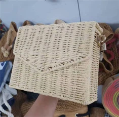 Naturlig rattan dame strandtaske